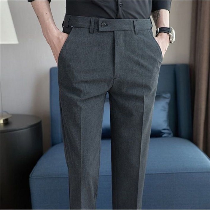 FANSYLI 남자 정장 바지 봄가을 비즈니스 캐주얼 정장바지 허리밴딩 통근 9부바지 빅사이즈 XR2512D25