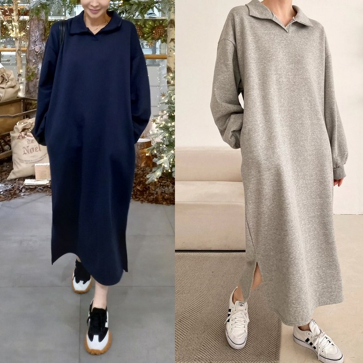 핑크유기모 카라 루즈 원피스  박시원피스, 루즈핏,임부복,데일리 일상복,등원복,모임원피스