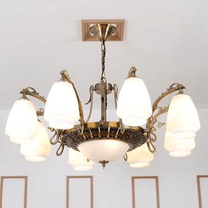 미켈란 11등 신주 브론즈 펜던트 샹들리에 엔틱샹들리에 유리갓샹들리에조명, LED 12W전구 전구색노란빛