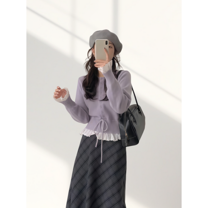 VANCAR 허리 스트 랩 가디건 레이스 봄 카디건 봄가을 여성 가디건