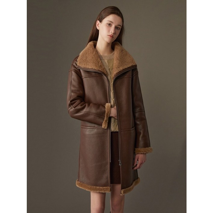 호주산 양모 100 무스탕 하프 롱 코트