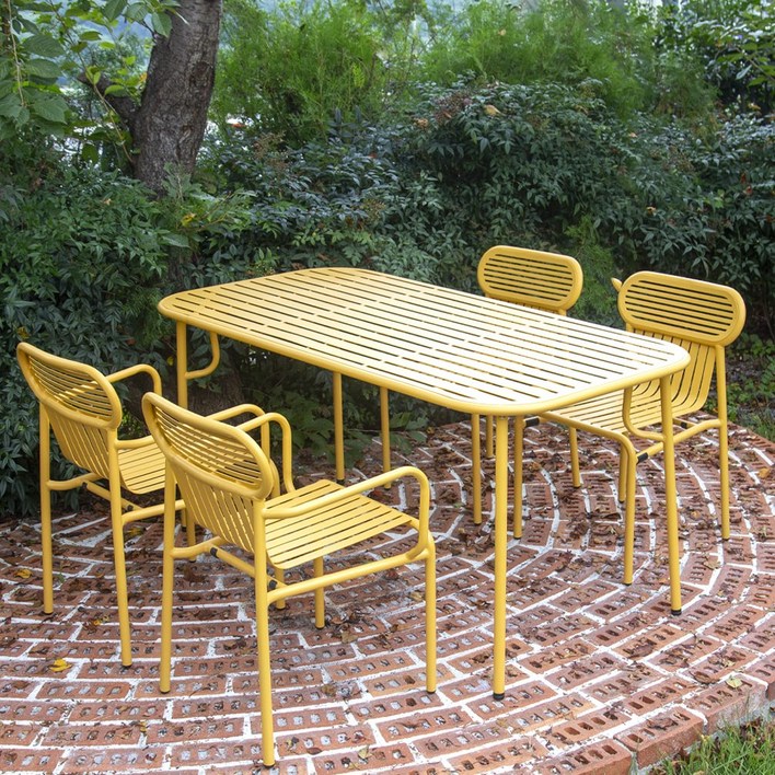 링컨 철제 야외 직사각 4인용 테이블, 옐로우