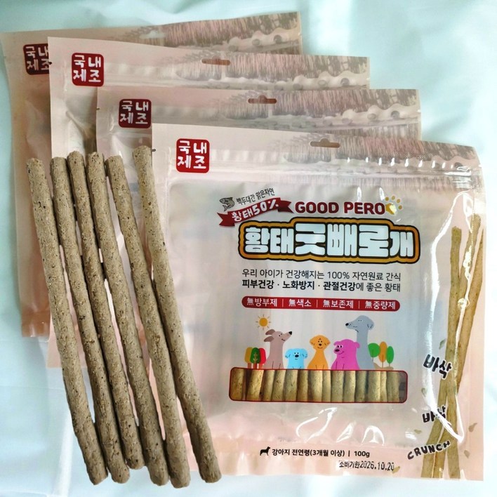 국내제조 애견간식 강아지 황태보양식 400g 굿빼로개 수제간식, 4개, 100g