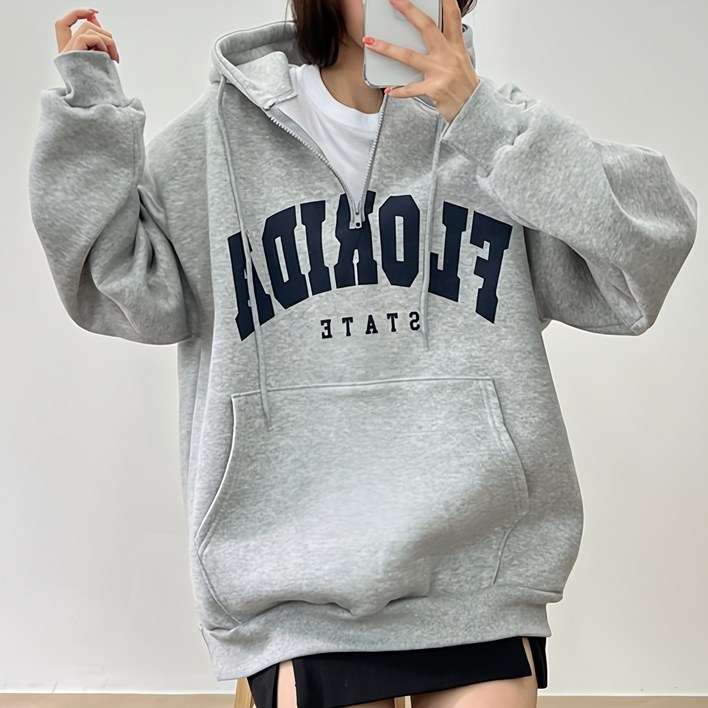 걸즈팩토리 여성용 반집업리다 기모 오버핏 후드티셔츠 걸즈팩토리 여성용 반집업리다 기모 오버핏 후드티셔츠