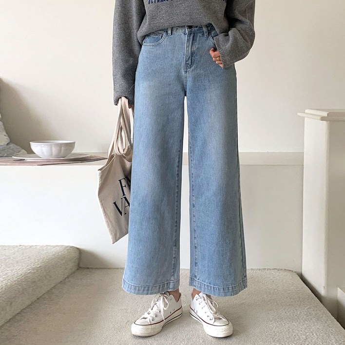 루나진 모어 크롭 와이드 청바지 난스판 통팬츠