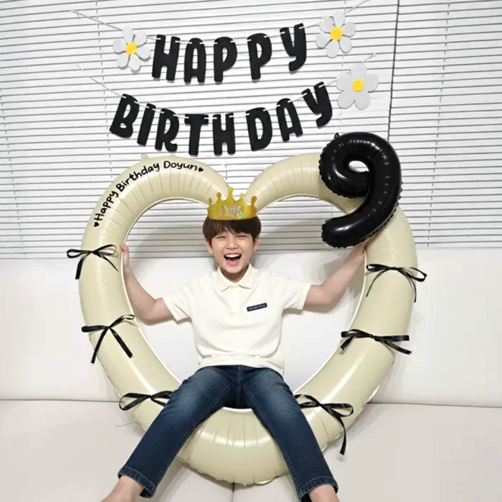 BELMONE 숫자 풍선 하트풍선 생일파티풍선 풍선키트, 1개, 아이보리