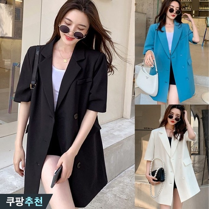 대박난 150kg까지 빅사이즈 여성 얇은 반팔 하프 코트 여름 신상 편한 캐주얼 양복 오피스룩 루즈핏 로엠 오버핏 심플 단추 세일 브랜드 상의 클래식 순색 4xl 간절기 자켓