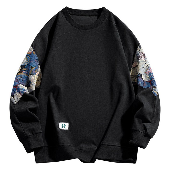 스몰더 남자 오버핏 베어 자수 맨투맨 티 1945