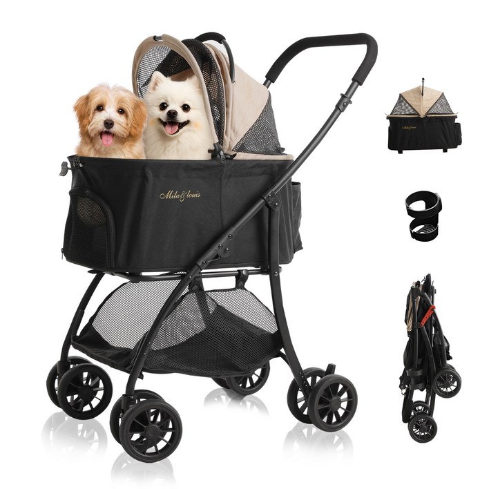 MILALOUIS 접이식 분리식 반려동물 유모차 강아지 유모차 고양이유모차 개모차 일체형 뉴바론 개모차 원터치 퀵폴딩 개모차