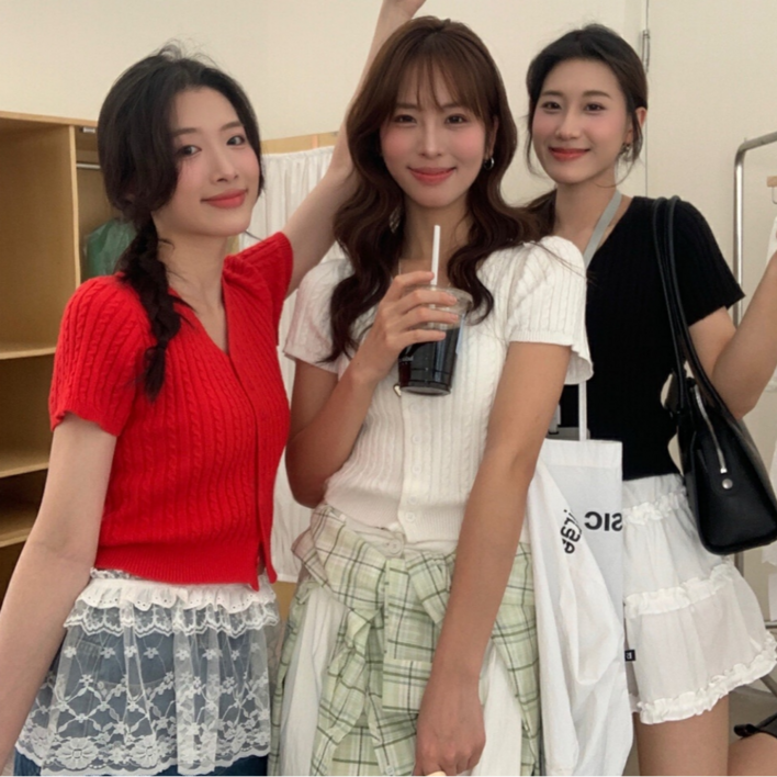 유니크코코 크롭 니트 가디건 반팔 꽈배기 5460