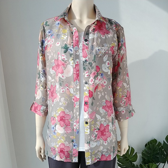 [엄마옷사랑] 국산 꽃나염 카라 7부소매 블라우스 셔츠 엄마옷 할머니옷 빅사이즈옷 70대 80대 시원한 여름옷 어버이날선물 생신선물