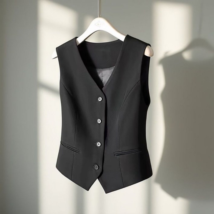 지고다그 여성 여름 브이넥 민소매 정장 베스트 슬림핏 버튼 조끼 자켓 레이어드용 셔츠 YZH72735