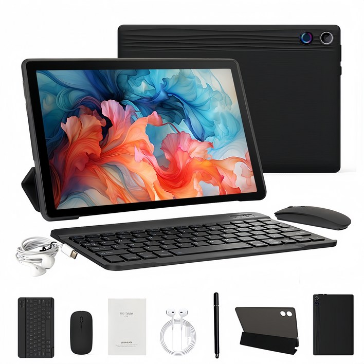Wqplo A10L 태블릿 PC,10.1인치태블릿,12G+64G,8 코어,태블릿 세트, Wi-Fi, 검정색/Black/슈트, 64GB