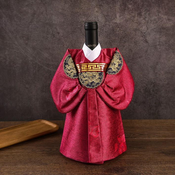 한복 와인커버 술병주머니 와인케이스 외국인선물 인형한복 인테리어소품, 와인색남자 신, 1개