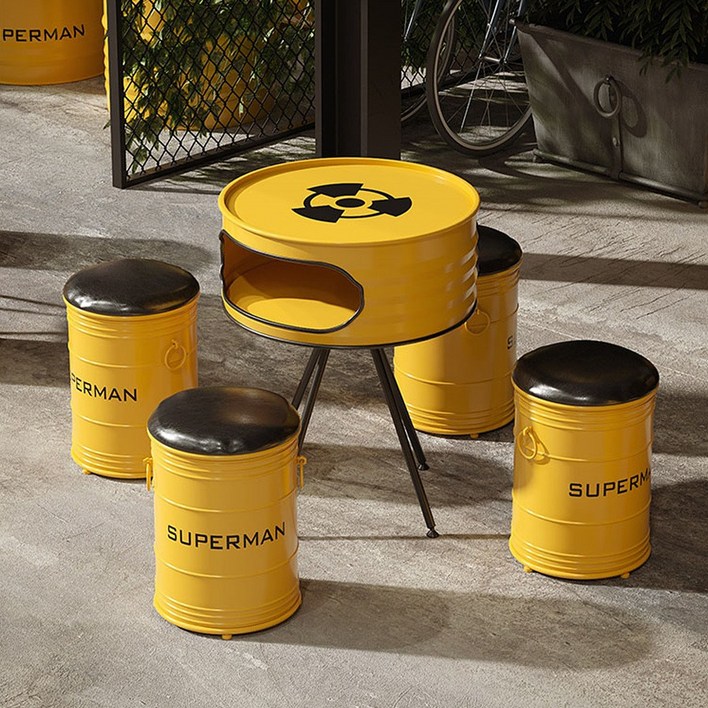 깡통 드럼통 수납 테이블 의자 세트