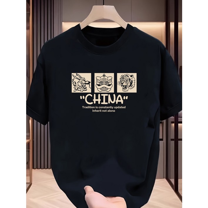 탑텐 반소매 남성용 헤비 듀티 면 셔츠  여름 캐주얼 라운드넥 반팔, 통기성 및 편안함, 캐주얼한 착용에 적합