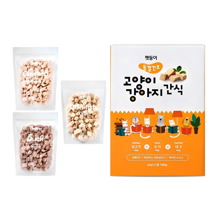 펫둥이 고양이 강아지 동결건조 간식 3가지맛 닭고기 오리 대구 180g 펫둥이 고양이 강아지 동결건조 간식 3가지맛 닭고기 오리 대구 180g