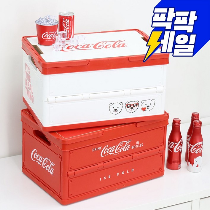 코카콜라 공식인증 상품 캠핑용 폴딩박스 화이트레드