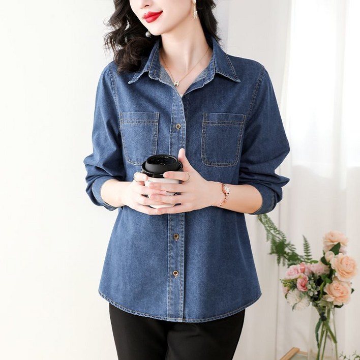 ORZQU 여성 가을 클래식 데님 셔츠 캐주얼  고급  가을재킷
