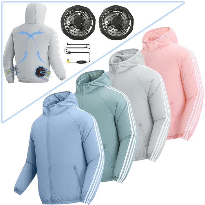 남녀공용 선풍기 조끼 경량 재켓 후드 방수 아이스 쿨링 긴팔  냉풍 얼음 여름 작업복ACS572