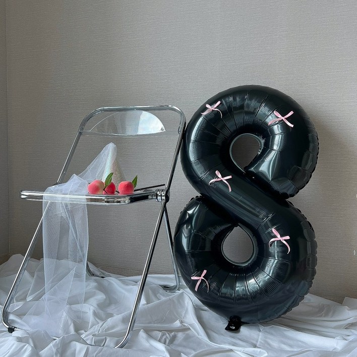 숫자풍선 생일풍선 대형 리본 생일파티용품 이벤트, 블랙핑크리본