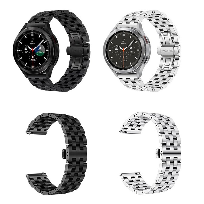 삼성 갤럭시 워치 3 41mm/45mm 호환 고급 신형 클래식 메탈 시계줄 스트랩 밴드 줄질 SM-R840 / R850, 블랙