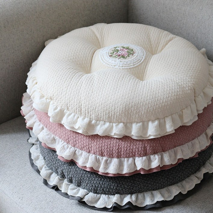 데코벨 순면 다이아 레이스 원형 방석 ML 의자방석강아지방석