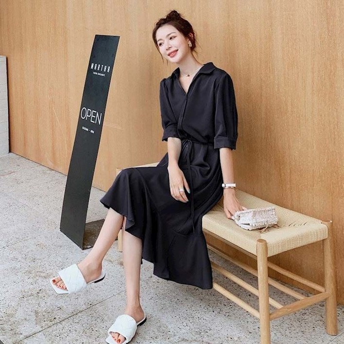 비아이와이 여성 여름 심플 브이넥 솔리드 반팔 원피스 DH633 비아이와이 여성 여름 심플 브이넥 솔리드 반팔 원피스 DH633