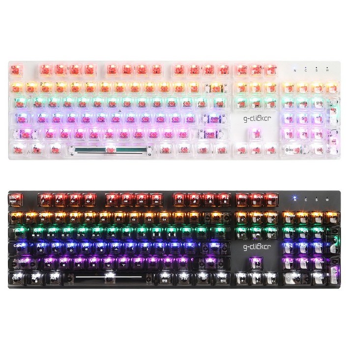 지클릭커 GK-K540 LED 크리스탈 투명 104키 게이밍 유선 기계식 키보드