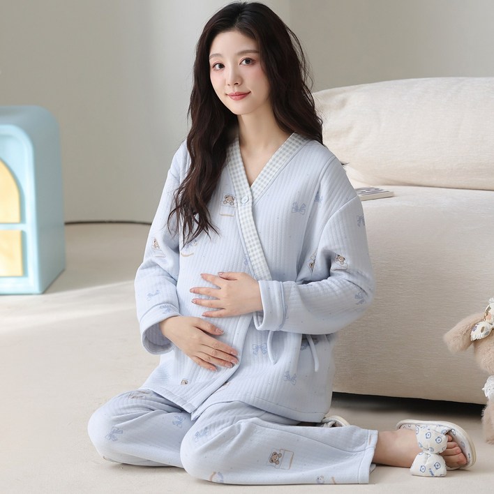 겨울 따뜻한 임산부 산후조리원 수유복 상하의 세트 순면 가디건 임산부 수유 잠옷