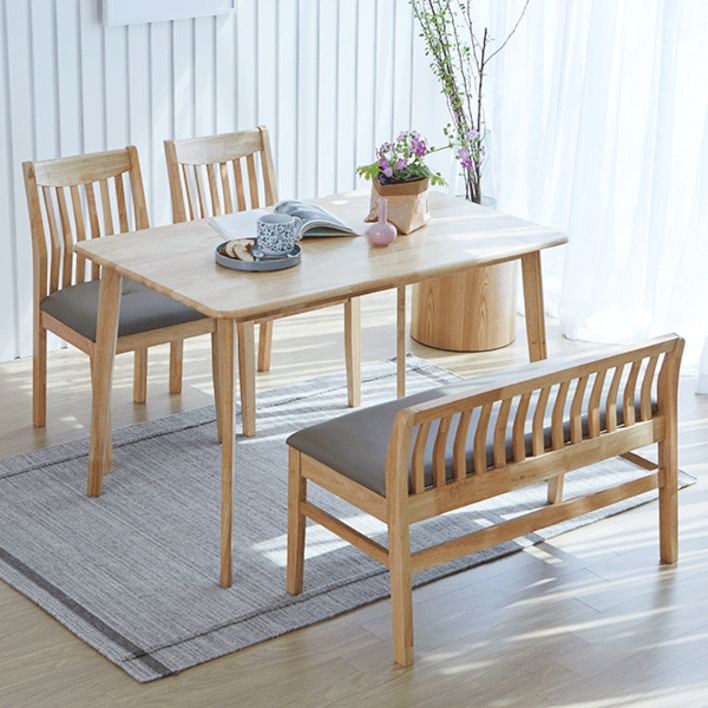 베스트리빙 캔버라 스칸디 제시 4인 원목 or 세라믹 식탁 4인용 세트/포세린 상판+원목 프레임, 의자2+벤치1 포함 /방문설치 3종 2color, 1200원목식탁/내츄럴