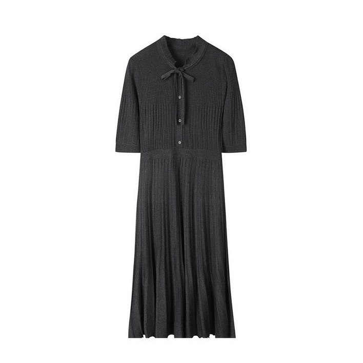 샤트렌 차콜 차이나 프릴넥 롱 니트원피스 HCBSSW105