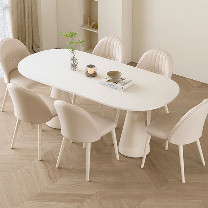 타원형 크림 4인6인 식탁세트 베란다 카페테이블의자, 화이트A