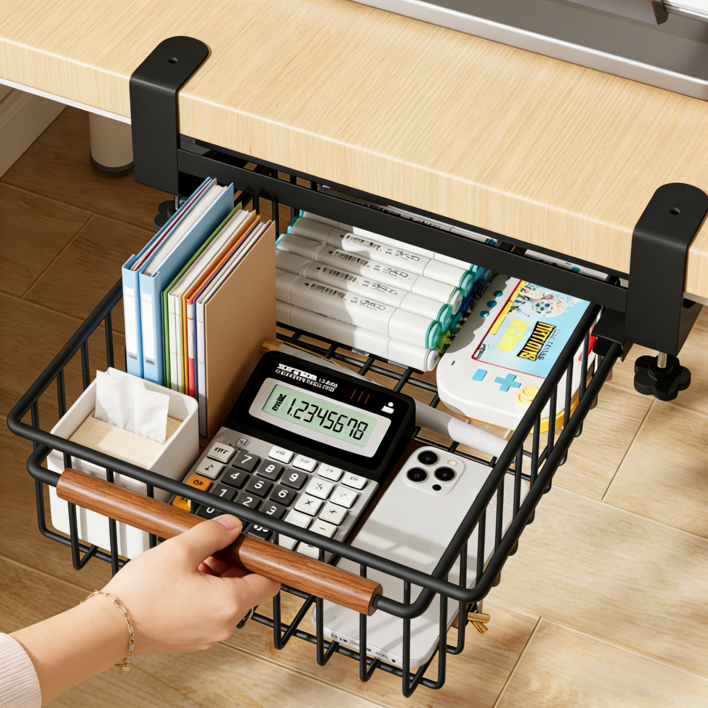 책상정리함 식탁 책상 아래 서랍정리함 무타공 서랍형 정리함  1단 2단 선택