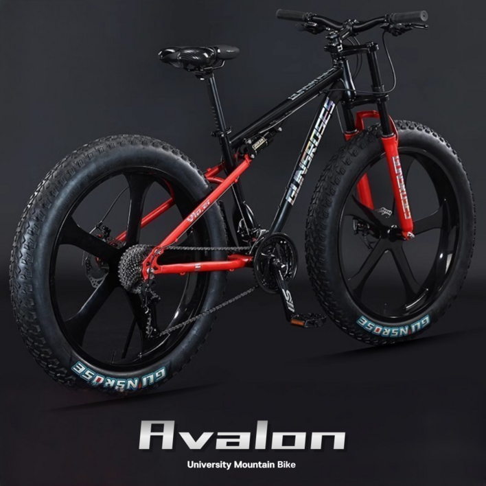 AVALON 팻바이크 풀샥 MTB 산악자전거 고출력 광폭 타이어, C.레드블랙, 1개