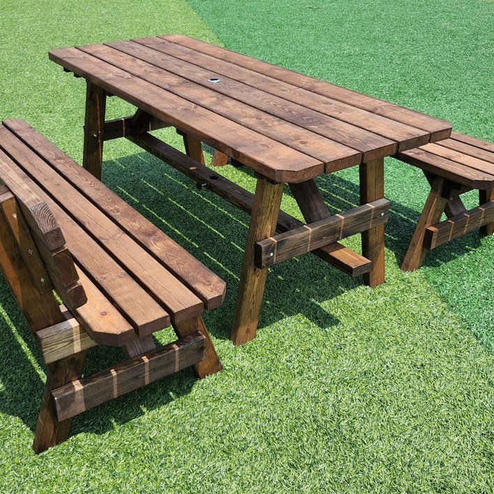 목수이야기 원목 분리형 4인용 야외테이블 한쪽등받이 벤치 세트 파라솔 탁자 무도색 도색