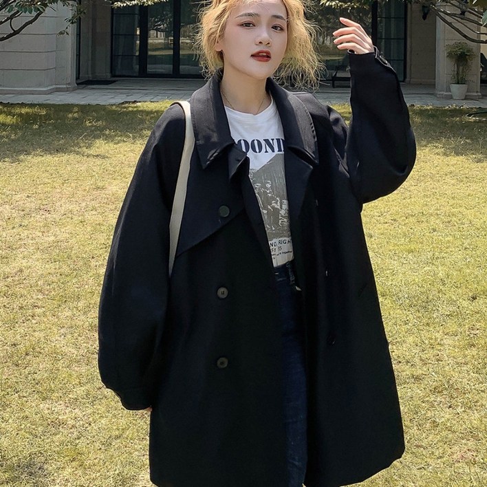 Unique 여성용 바람막이 자켓 간절기 트렌치 코트 봄 가을 빅사이즈