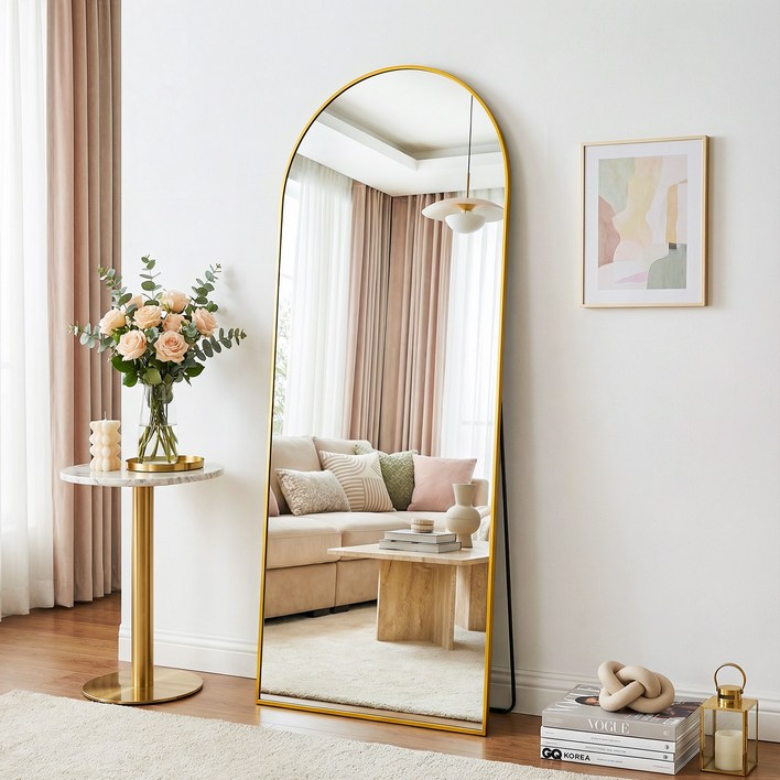 안토크 스탠드 전신거울 3in1 아치형 벽걸이거울 1450*450mm, 골드