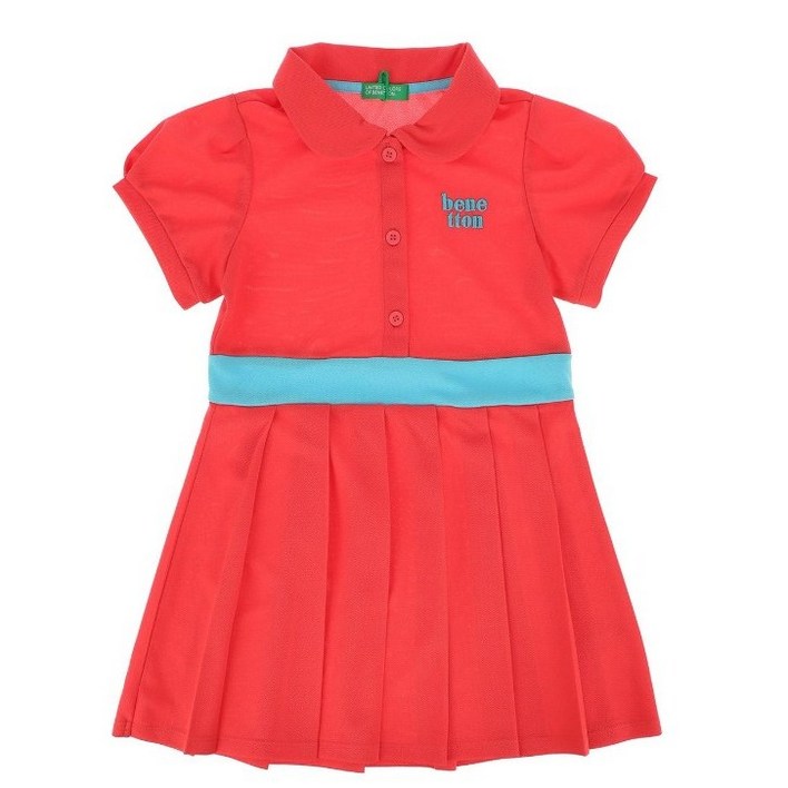 매장정품 베네통 키즈 여아 원피스 플리츠 피케 초등학생 반팔 라운드카라 하객룩 데일리 캐주얼 단정 깜찍 어린이날선물