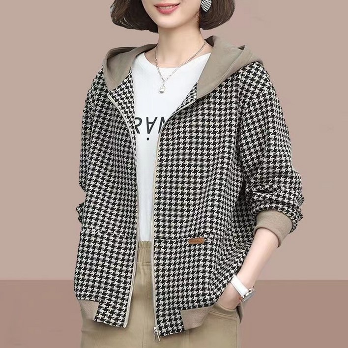 빌리즈빈 솔리드 후드 체크자켓  여성 후드 집업자켓 1411