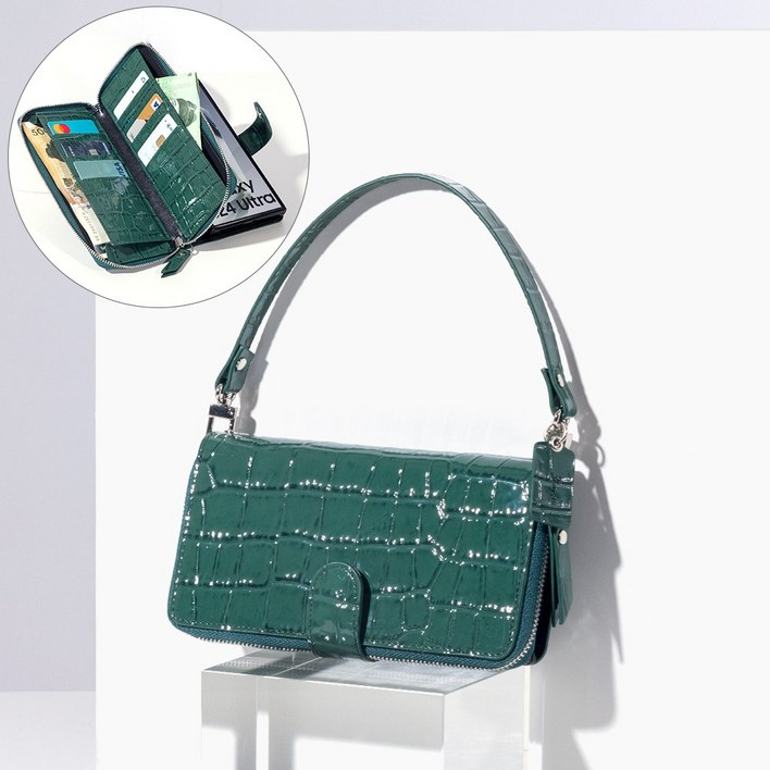 BonAtti HERES 천연소가죽 악어 지퍼 지갑 갤럭시 Z폴드 7 6 5 4 케이스핸드스트랩