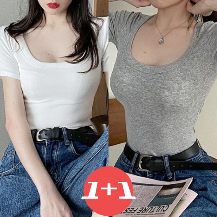 베르슈어 로우 라운드 슬림핏 반팔 1+1
