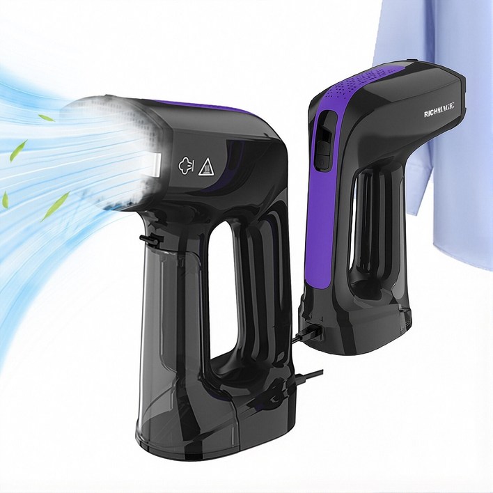 [2025년형] RichMagic 진공 흡착식 핸디 스팀 다리미 3단 조절 휴대용 가정용 초경량 신속 예열 살균 진드기/습기/먼지 제거 200ML 대용량 물통, 자흑색, KY-6013-15