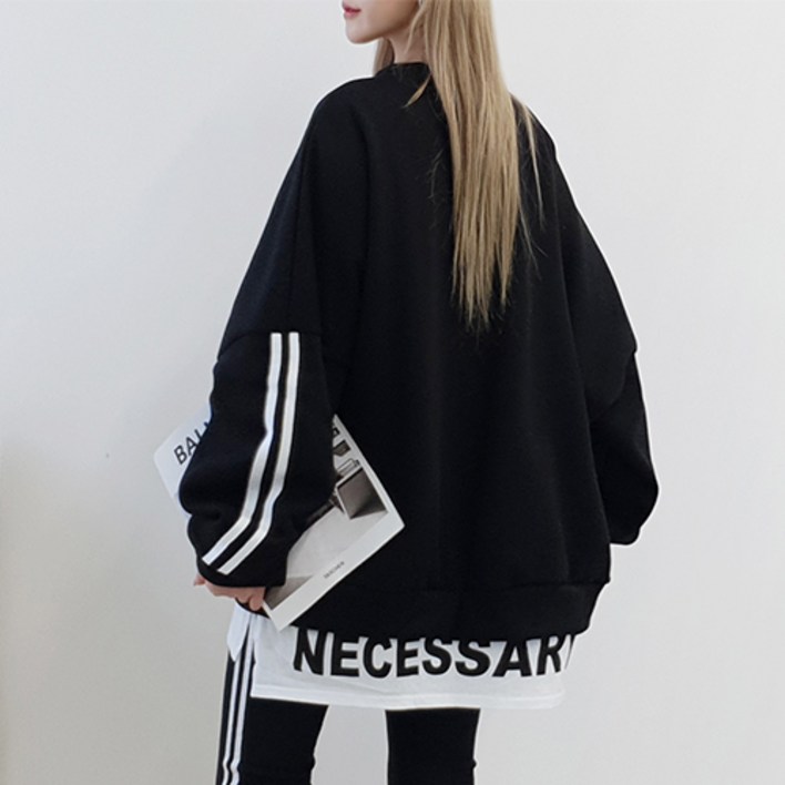 퀸비샵 에쎈셜 레이어드 맨투맨  프린팅 맨투맨 박스맨투맨 긴팔 큰옷 빅사이즈 오버사이즈 오버핏