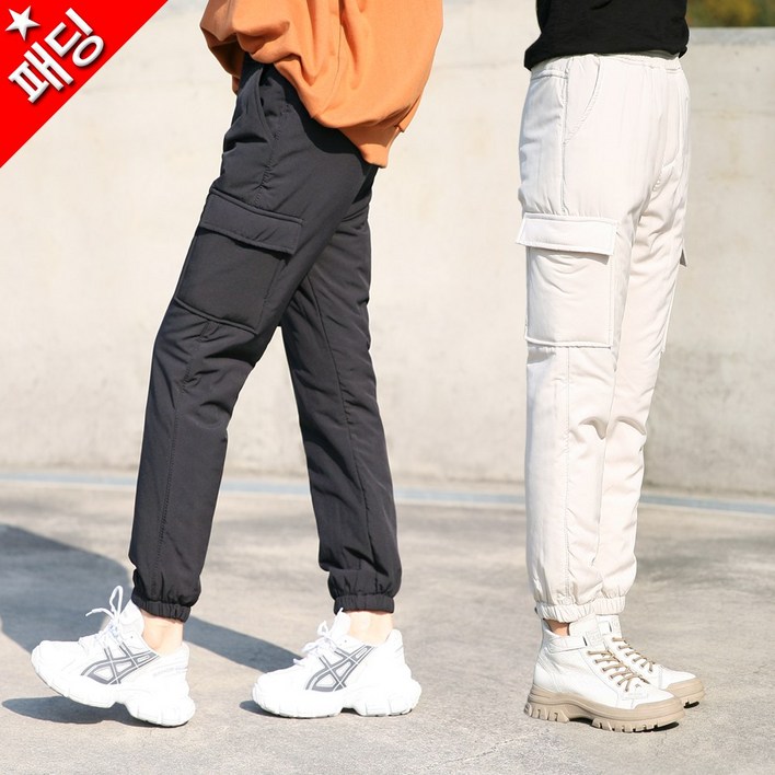 동대문스타일 여성 패딩바지 누빔 카고 조거 밴딩 팬츠 가볍고 보온성 좋은 여자 겨울 방한바지 SW패딩조거