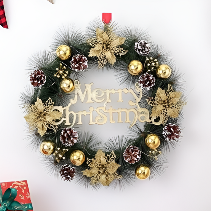 동킹몰 크리스마스 리스 장식 화환 문 벽 성탄절 인테리어, 1개, 골드 리스