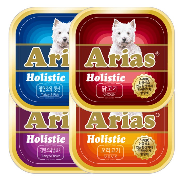 아리아스 홀리스틱 애견사각캔 4종 혼합 3box(48개), 100g, 3개