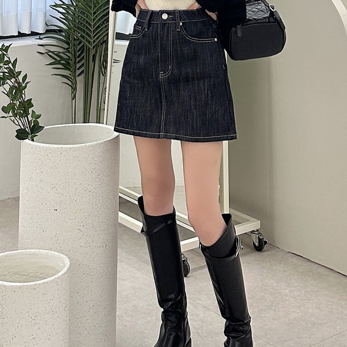 라몬즈 데일리 생지 데님 A라인 스커트 청치마