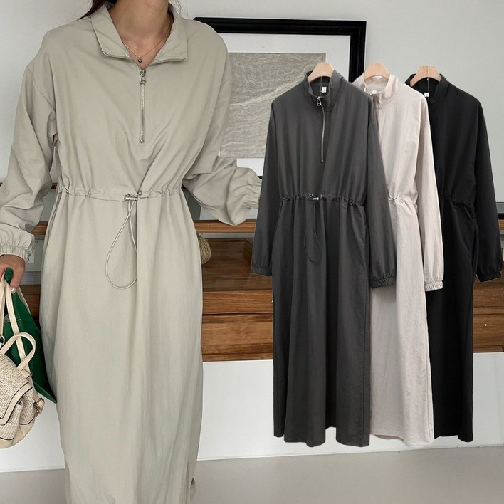 뮤앤뮤즈 루즈핏 반집업 바스락 스트링 롱 원피스