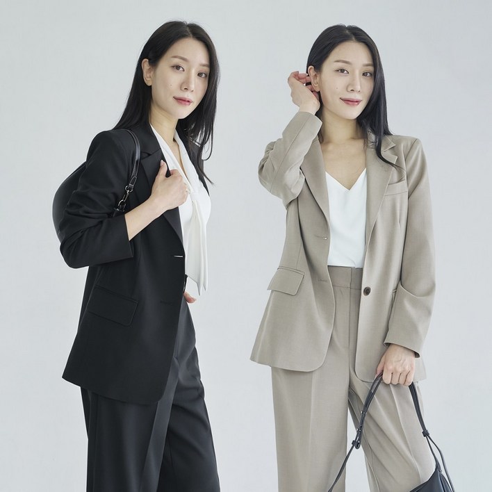 여성 심플 데일리 정장자켓 베이직 루즈핏 투버튼 수트 보정핏